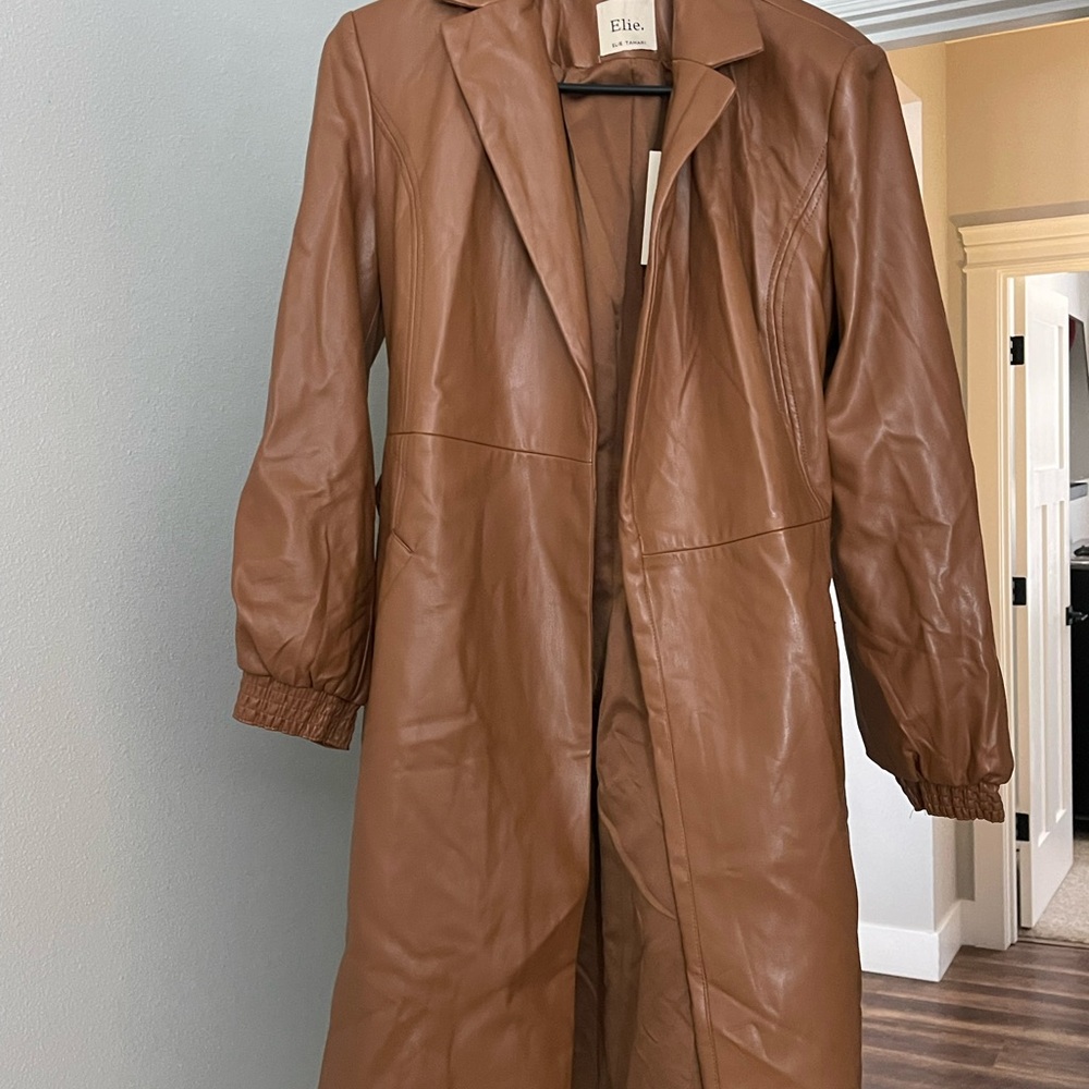 Elie Tahari Tan Leather Trench Coat